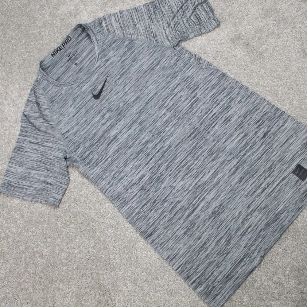Nike Pro Shirt Mens Small Gray Fitted Dri-Fit Poly/Nylon Stretch S/S Pullover‎